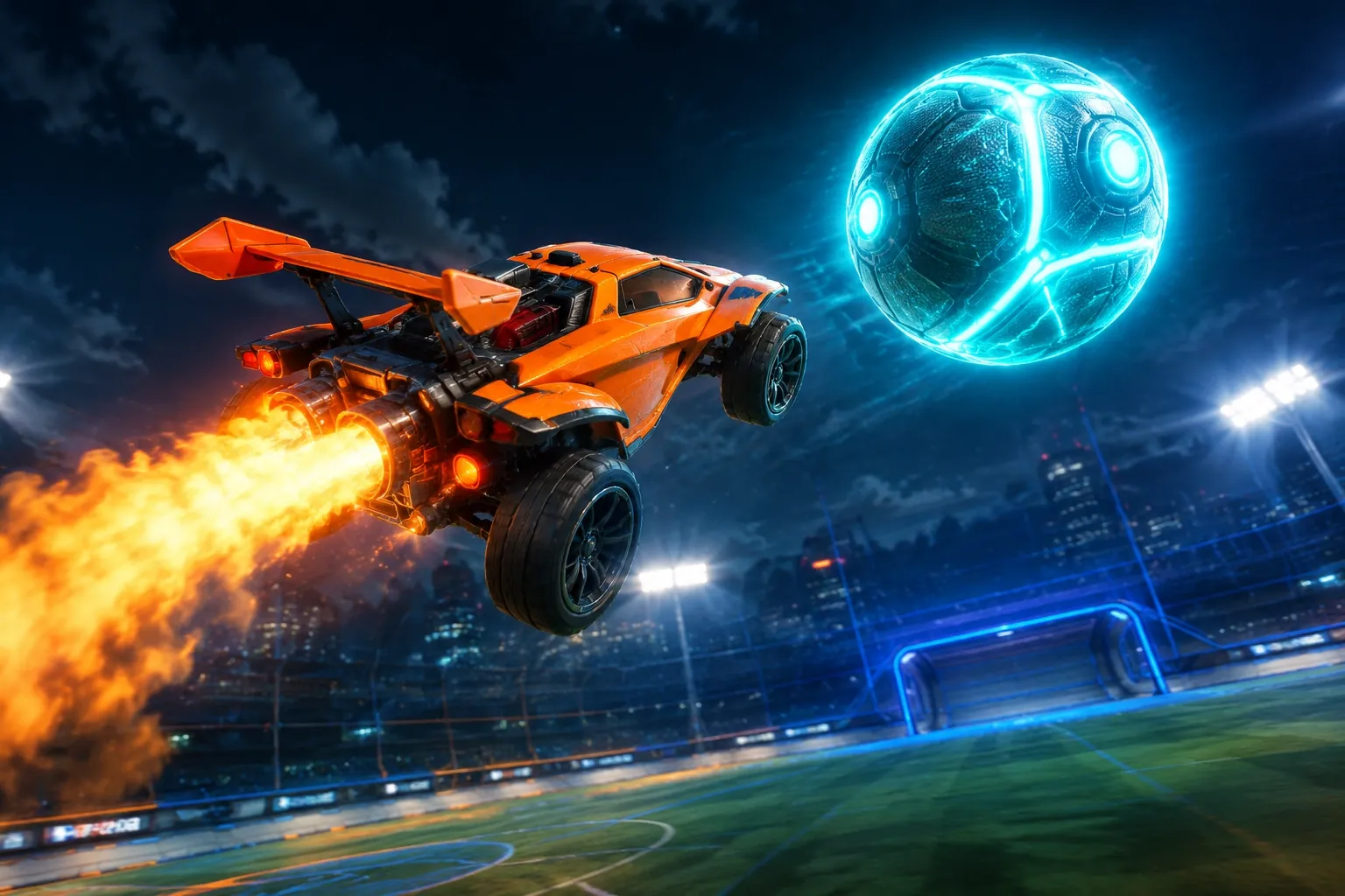 Illustration of a rocket car approaching a ball in the air