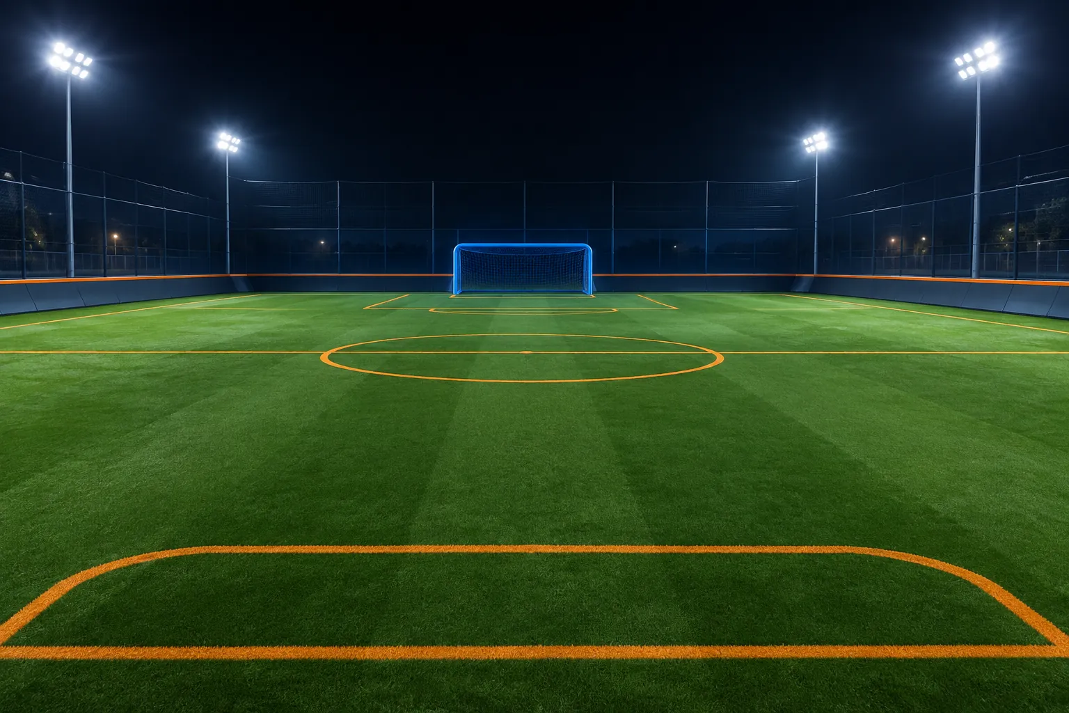 Illustration of a car soccer pitch under stadium lights